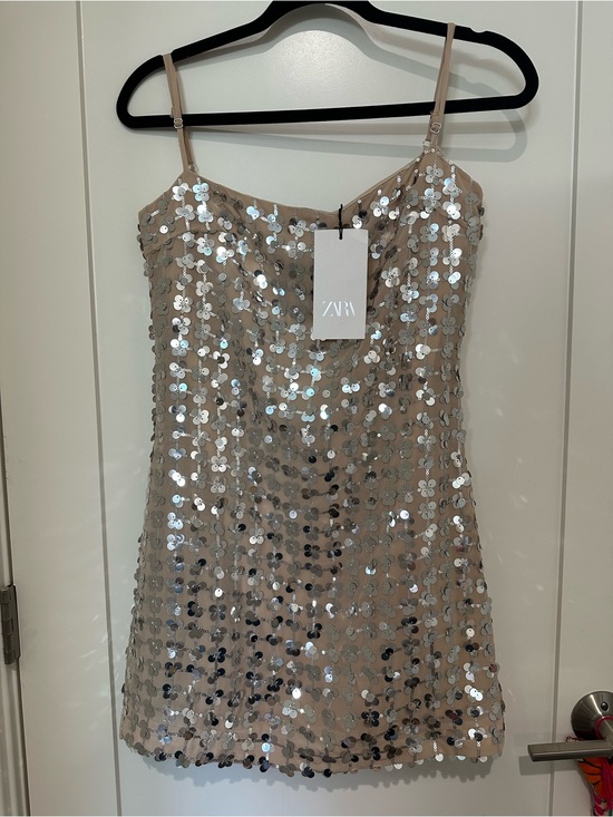 Zara Dresses & Skirts - Zara Beige Sequin Mini Dress